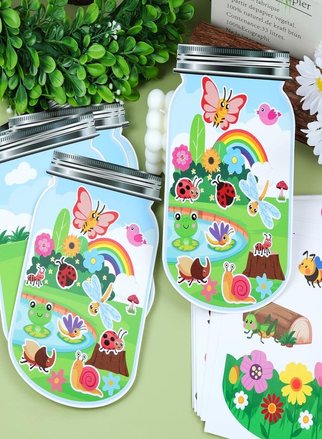 AMCEMIC 24Set Spring Craft Kits for Kids Make A Summer Bugs Stickers Scene, DIY Summer Craft Jar Sticker Butterfly Flower Bee Mushroom Insect Bulk Set Make Your Own Scene for Home Classroom Game Activities - Image 4
